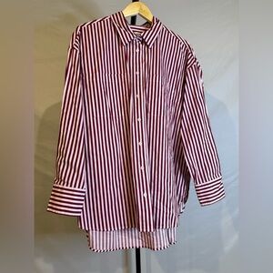 Pistola Oversized Striped Pink and Burgundy Women’s Cotton Button-up Shirt NWOT